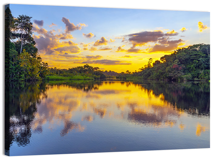 Amazon River Sunset Reflection Wall Art as a canvas print