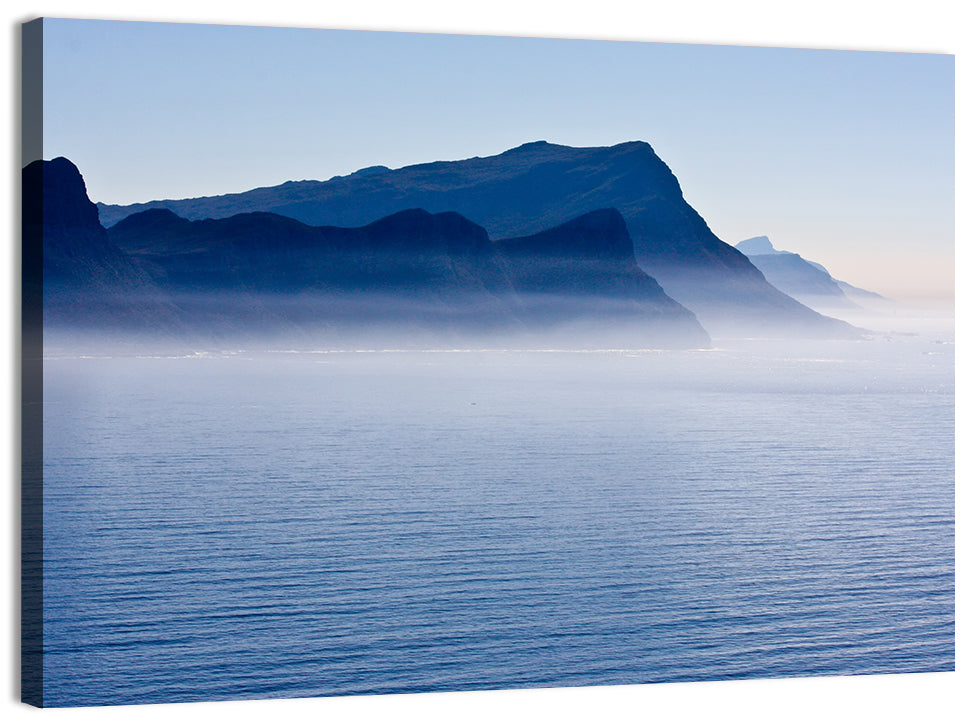 Misty Coastal Cliffs and Mountain Layers Wall Art, canvas print, landscape