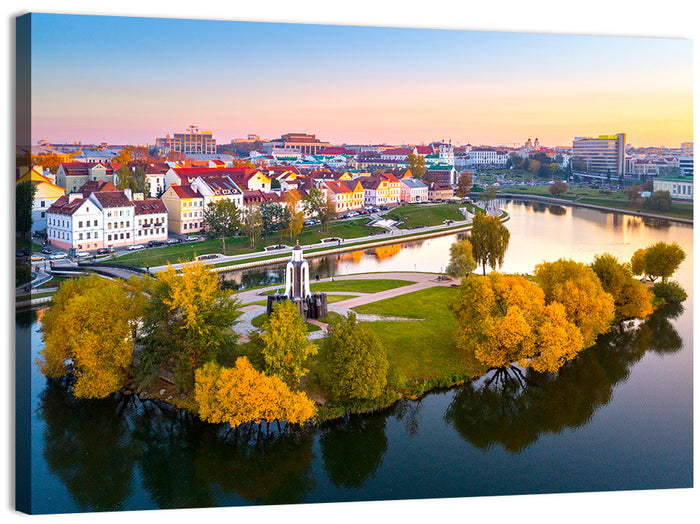 Minsk Island of Tears Golden Dusk Wall Art as a canvas print