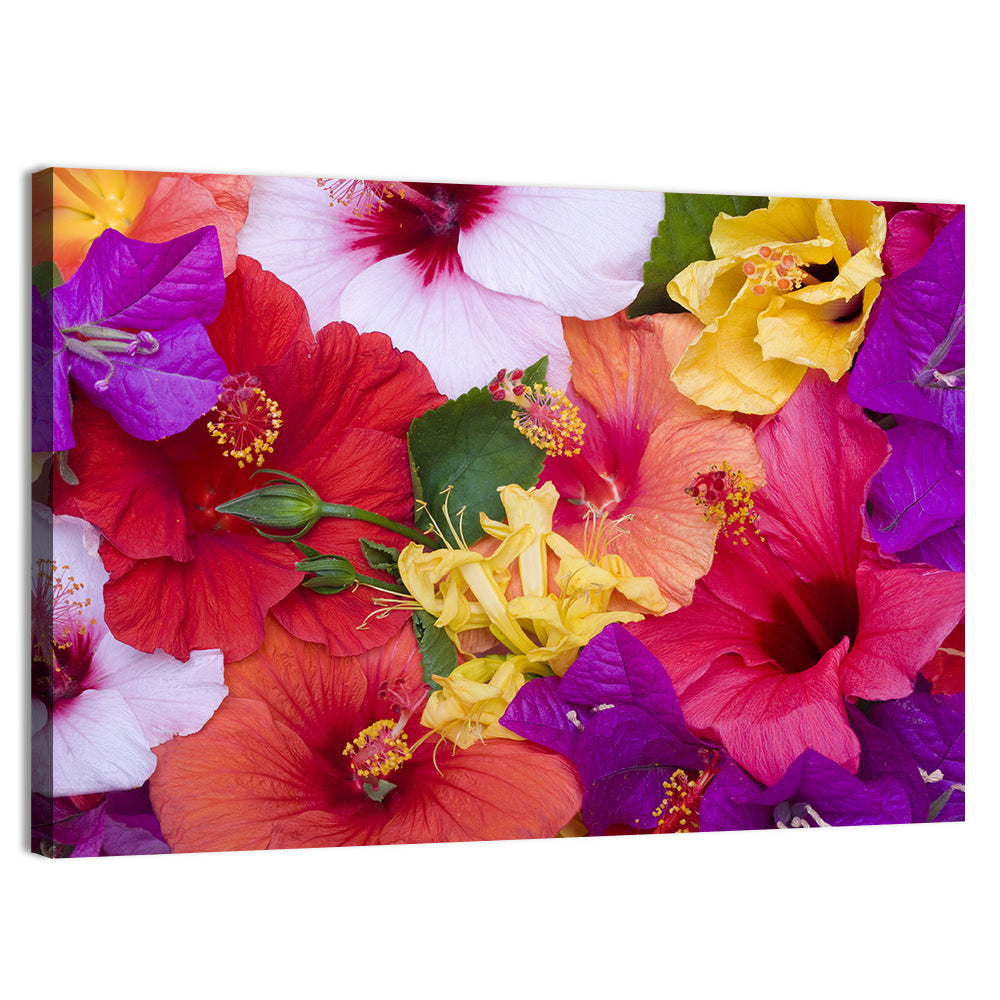 Tropical Bougainvillea and Hibiscus Bloom Wall Art, canvas print, landscape