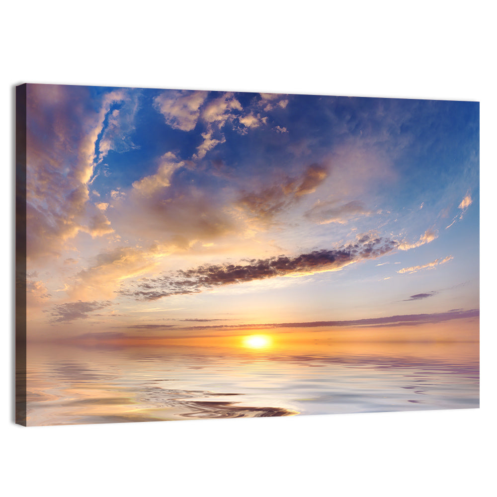 Sunlit Clouds Over Calm Sea Wall Art, canvas print, landscape
