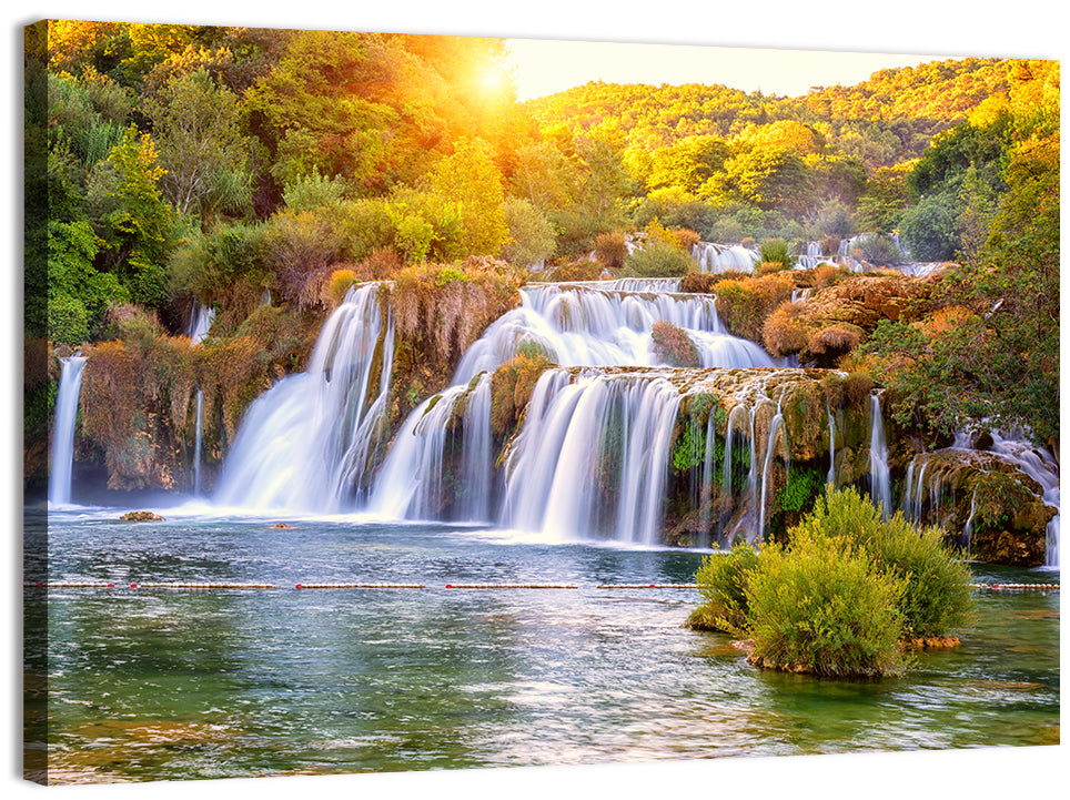 Skradinski Buk Waterfall at Golden Hour Wall Art, canvas print, landscape