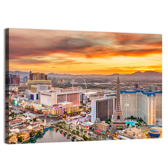 Las Vegas Strip Sunset Cityscape Wall Art as a canvas print