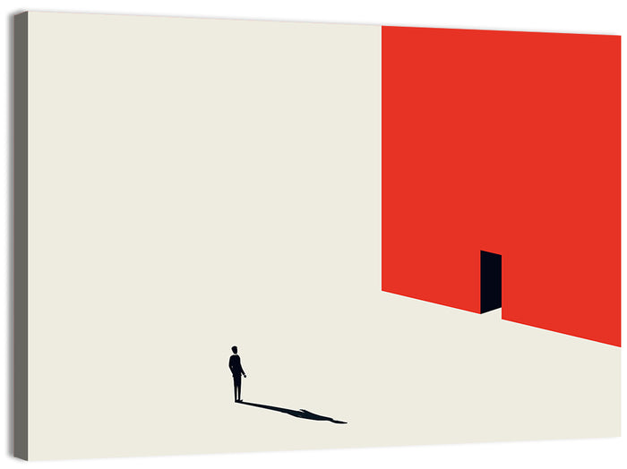 Solitary Figure with Red Door Wall Art as a canvas print