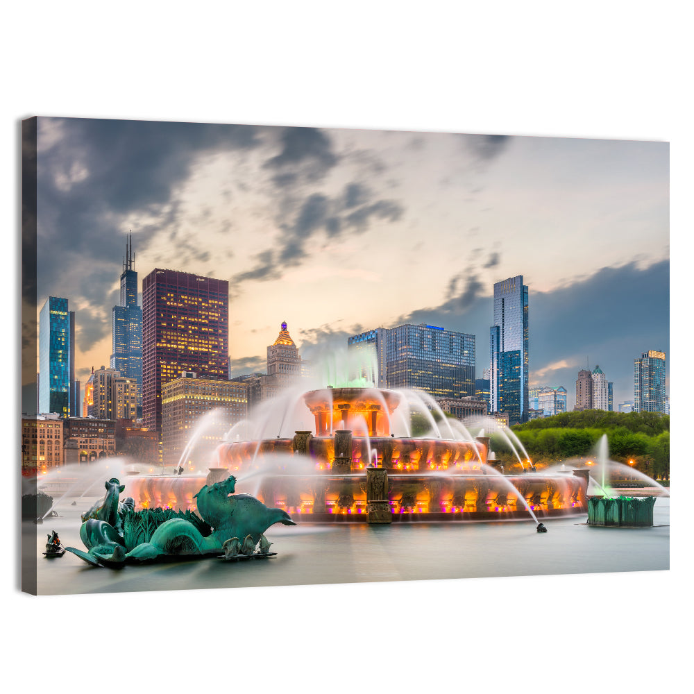 Buckingham Fountain and Chicago Skyline Wall Art, canvas print, landscape