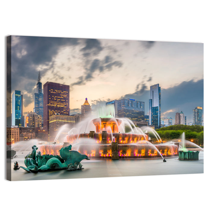 Buckingham Fountain and Chicago Skyline Wall Art as a canvas print
