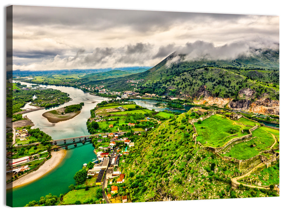 Rozafa Castle River Valley View Wall Art, canvas print, landscape