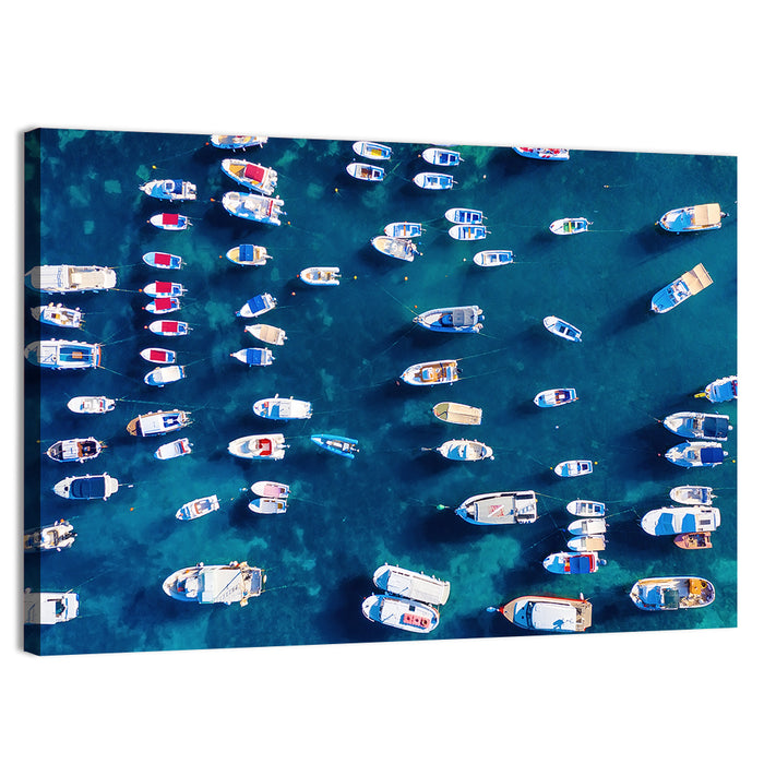Aerial Boats Over Turquoise Sea Wall Art as a canvas print