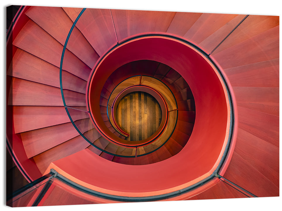 Red Spiral Staircase Wall Art, canvas print, landscape