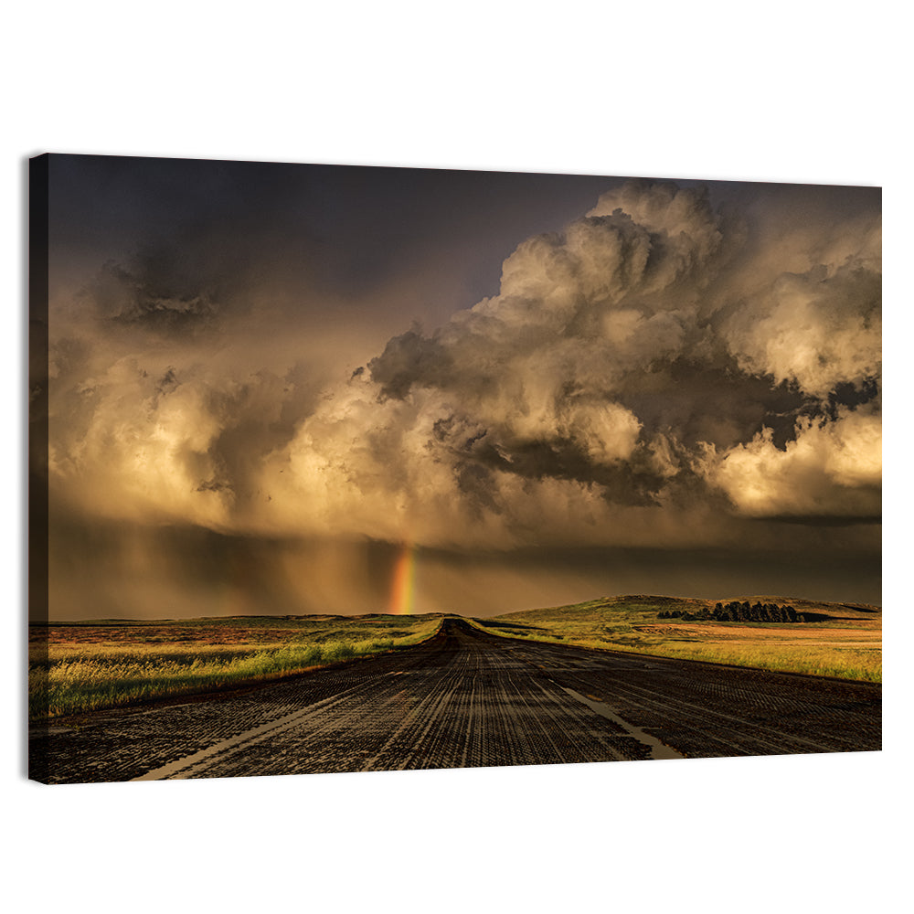 Rain-soaked Road to Rainbow Wall Art, canvas print, landscape