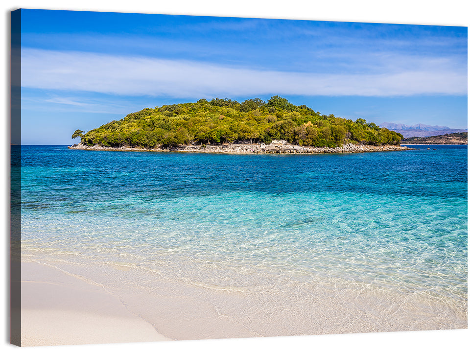 Butrint Turquoise Island Beach Wall Art, canvas print, landscape