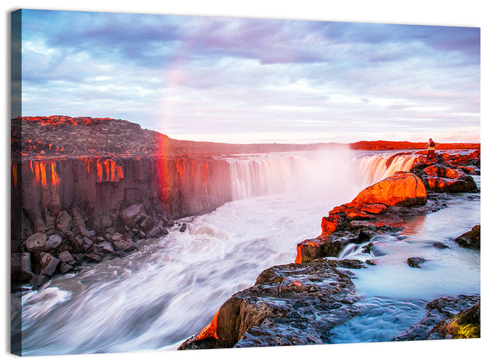 Golden Hour Selfoss Falls Rainbow Wall Art as a canvas print