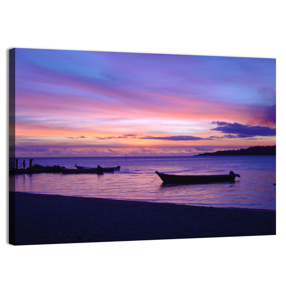 Malolo Island Sunset with Moored Boats Wall Art, canvas print, landscape