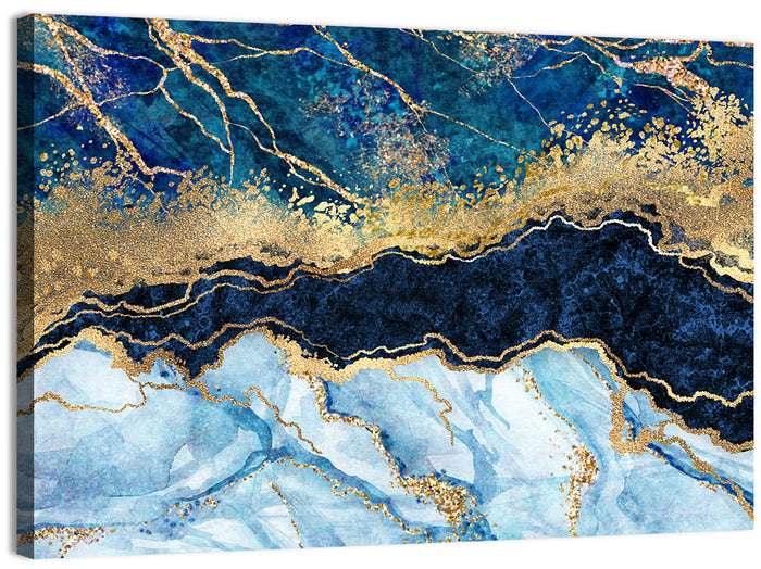 Navy Blue Marble with Gold Veins Wall Art as a canvas print