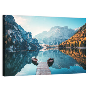 Dolomites Mountains from Braies Lake Wall Art
