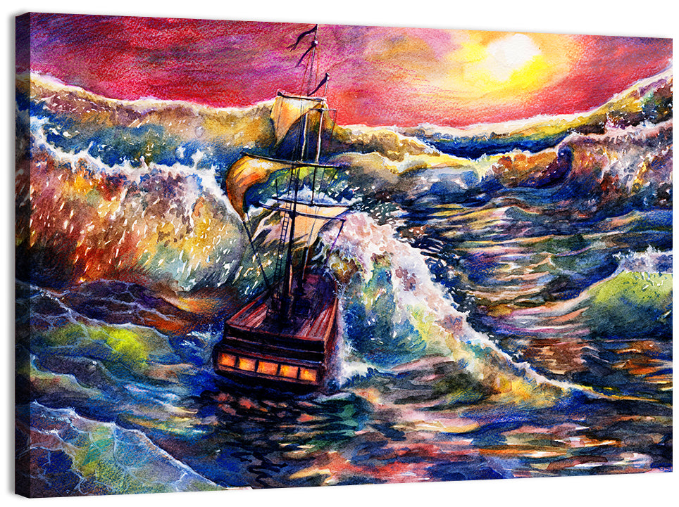 Stormy Sunset Sailing Ship Wall Art, canvas print, landscape
