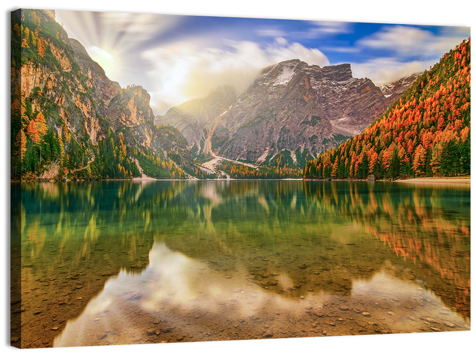 Lago Di Braies Sunrise Wall Art, canvas print, landscape