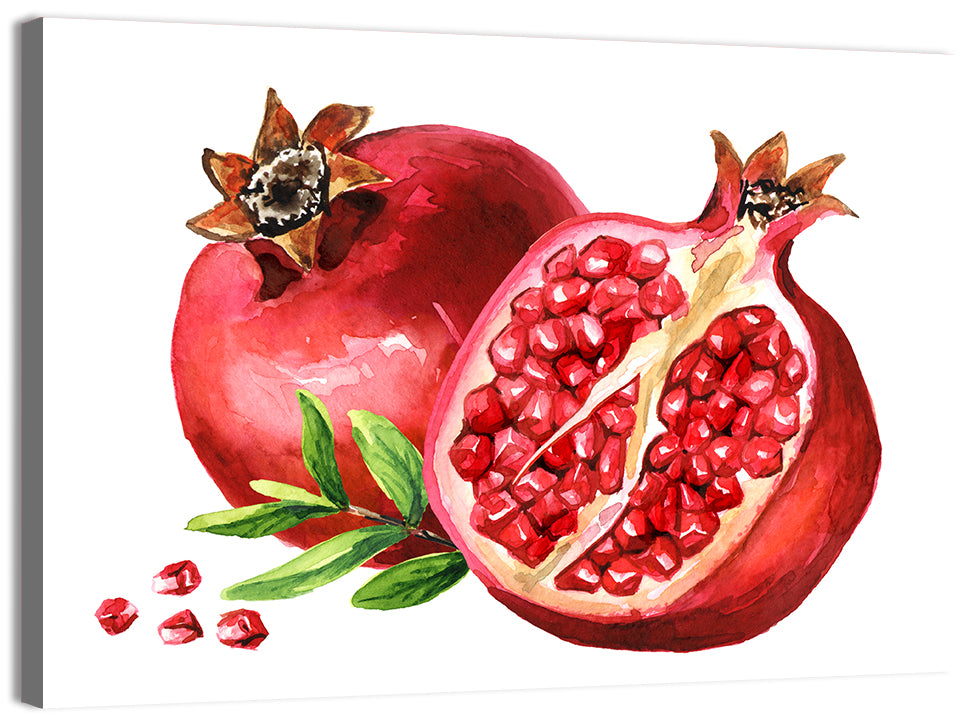 Fresh Pomegranate Watercolor Wall Art, canvas print, landscape