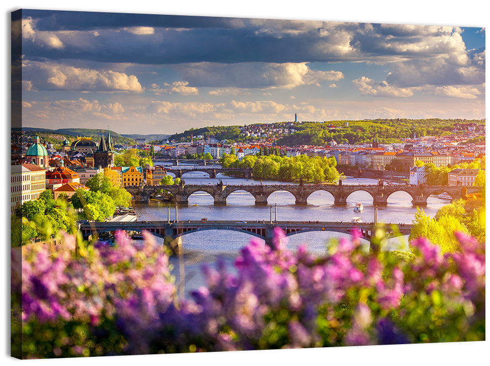Prague Vltava Bridges in Spring Light Wall Art