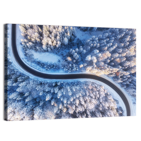 Snowy Aerial Forest Road Wall Art