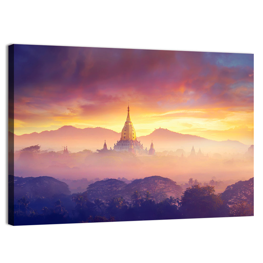 Misty Bagan Stupas Wall Art, canvas print, landscape