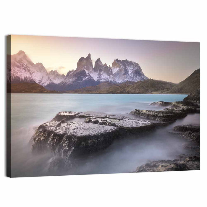 Cuernos Peaks Over Pehoe Lake Wall Art as a canvas print