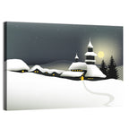 Moonlit Winter Village Illustration Wall Art