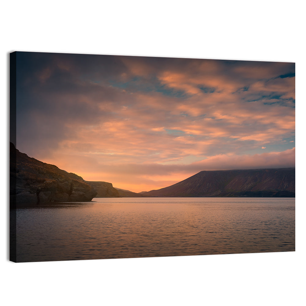 Kleifarvatn Lake at Sunset Wall Art, canvas print, landscape