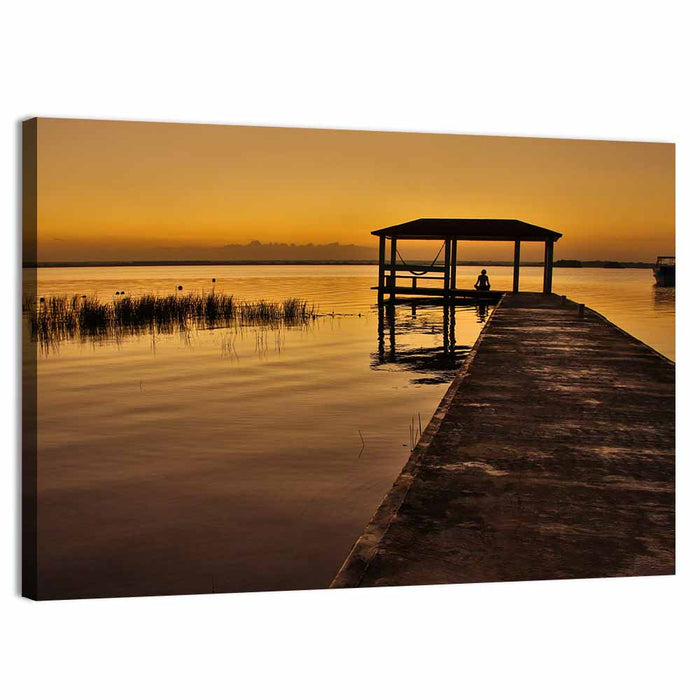 Bacalar Lagoon Pier at Dusk Wall Art as a canvas print