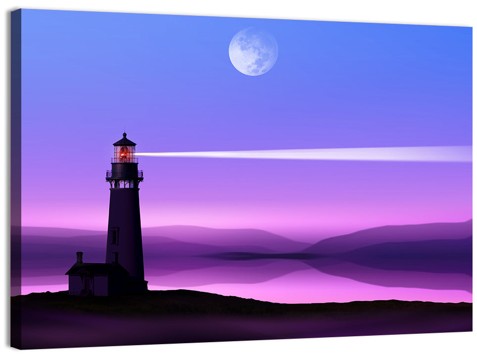 Moonlit Lighthouse Reflection Wall Art