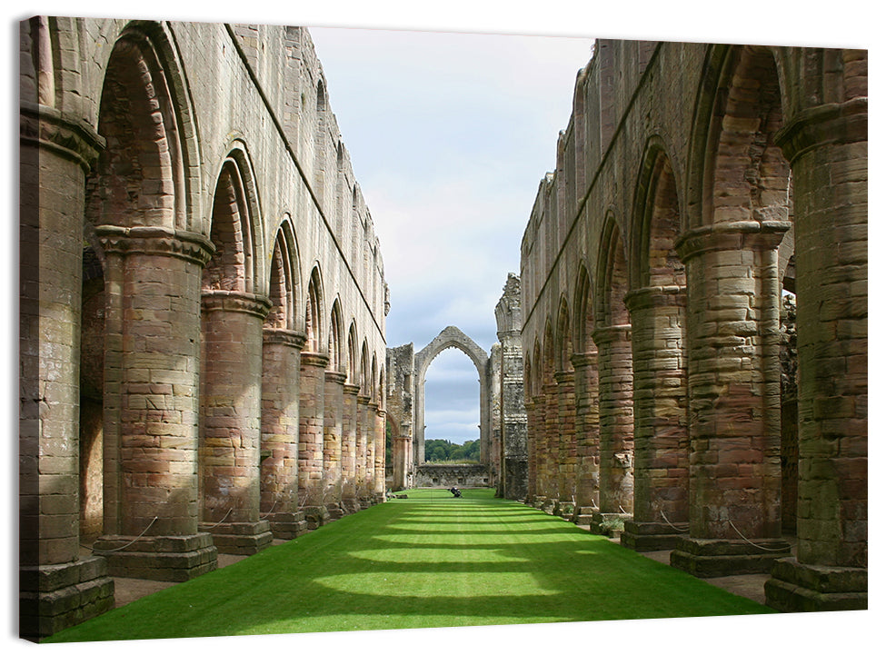 Fountains Abbey Ruins Grassy Nave View Wall Art, canvas print, landscape