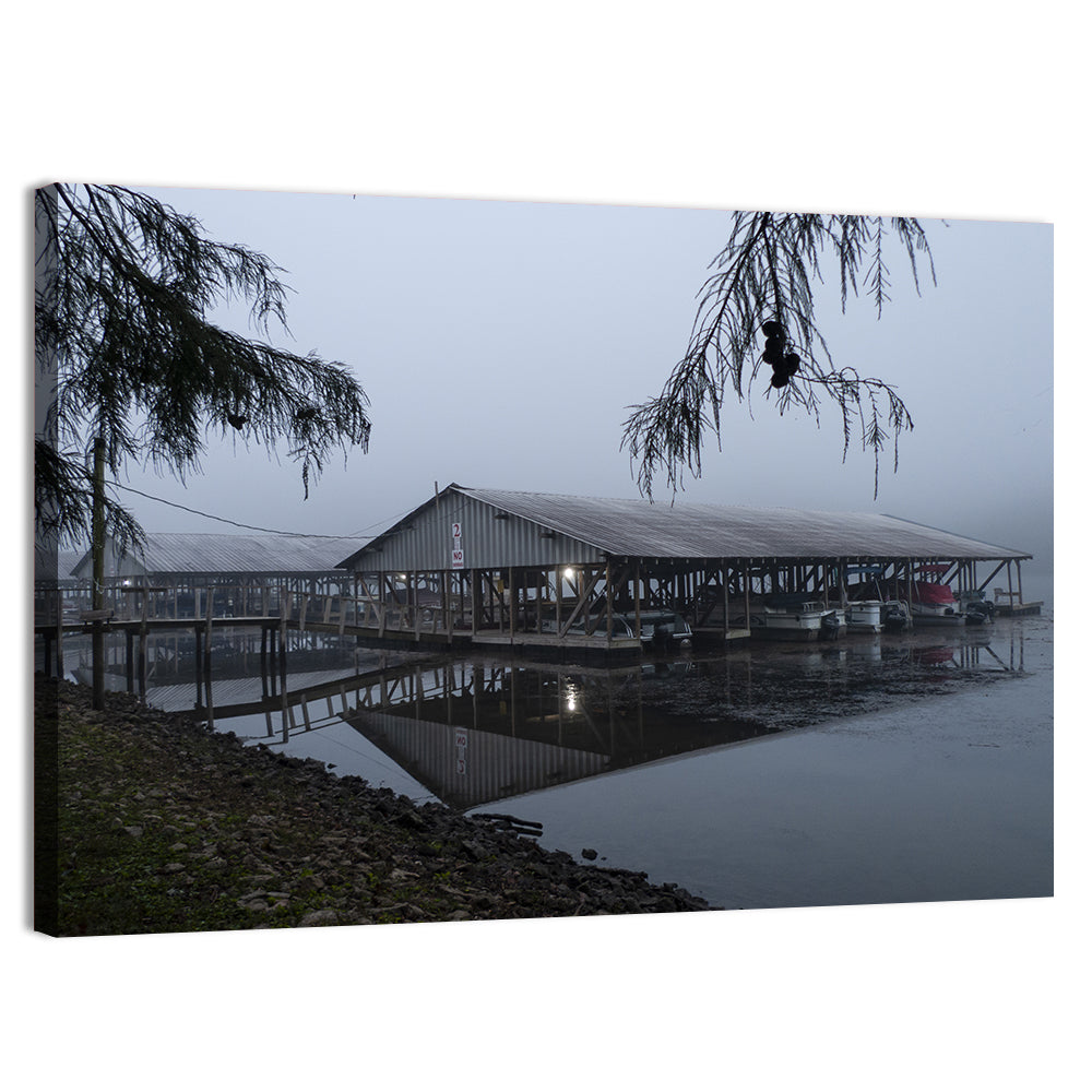 Ozark Beach Resort Boathouse Wall Art, canvas print, landscape