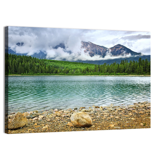 Patricia Lake Cloudy Mountains Wall Art