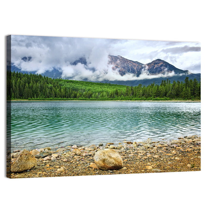 Patricia Lake Cloudy Peaks Wall Art as a canvas print