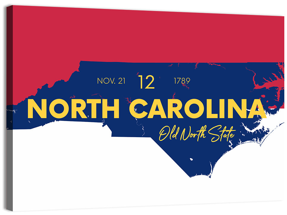 North Carolina Typographic Map Wall Art, canvas print, landscape
