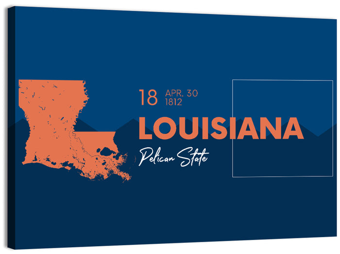 Louisiana Map, Pelican State Wall Art as a canvas print