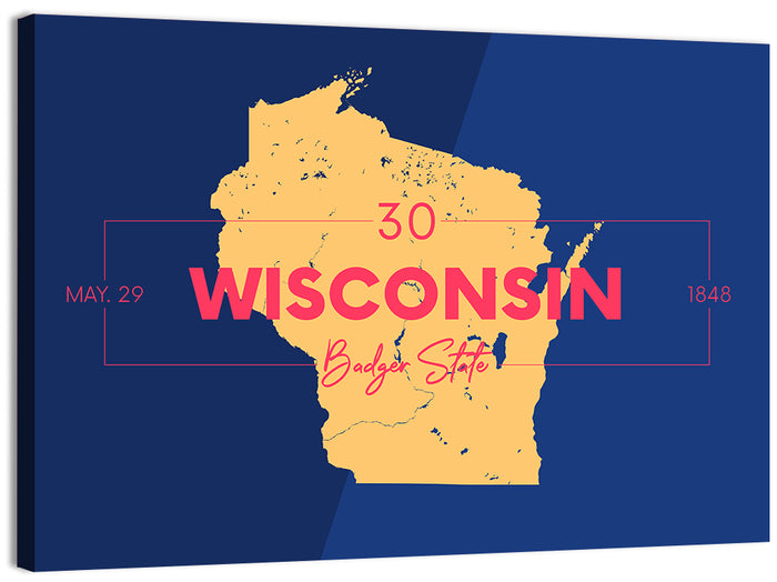 Badger State Map Wall Art as a canvas print