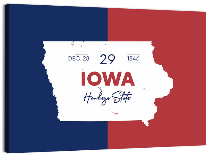 Hawkeye State Map Typography Wall Art as a canvas print