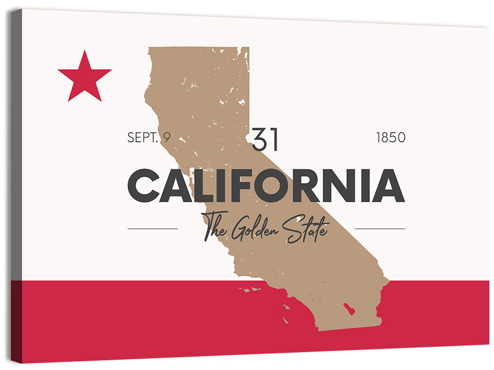 California Map with Red Star Wall Art, canvas print, landscape