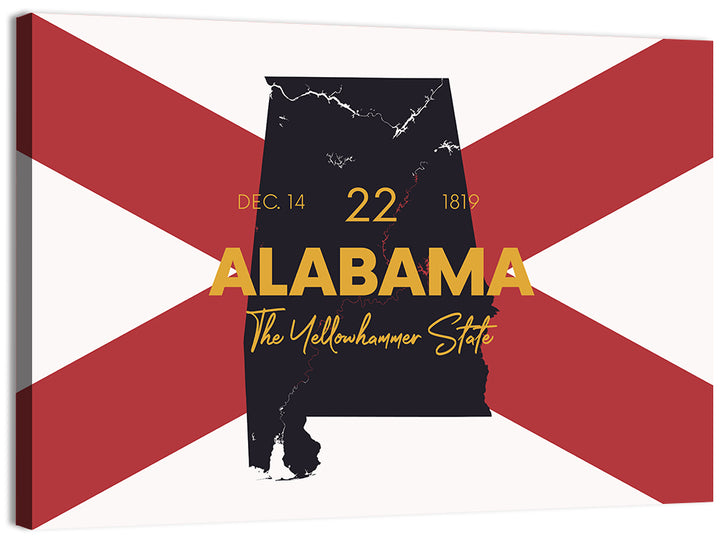 Alabama Map Over State Flag Wall Art