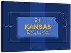 Kansas Typographic Map, Blue and Gold Wall Art