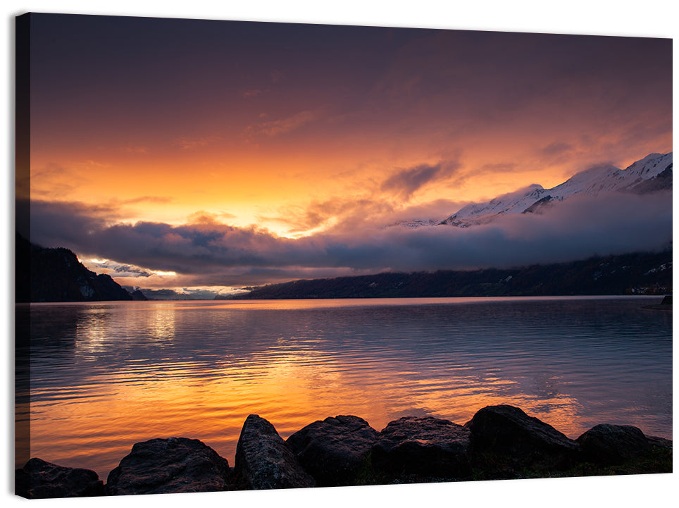 Lake Brienz Golden Dusk Wall Art, canvas print, landscape