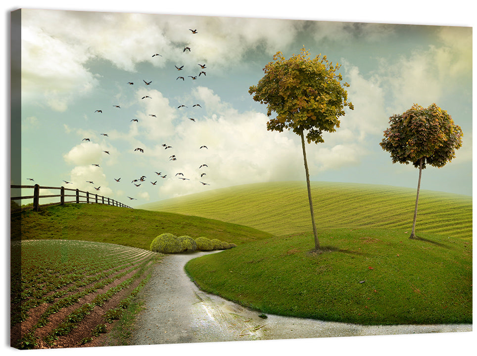 Serene Green Hills Pathscape Wall Art, canvas print, landscape