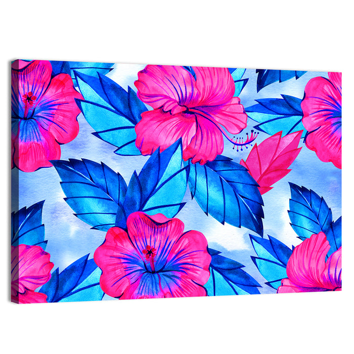 Tropical Hibiscus Pattern Wall Art as a canvas print