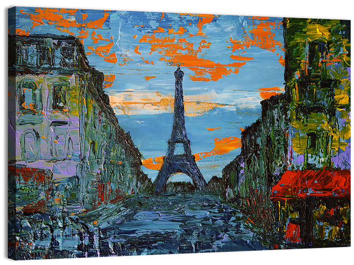 Paris Dusk Street, Eiffel Tower Wall Art as a canvas print