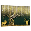 Golden Deer and Tree Illustration Wall Art