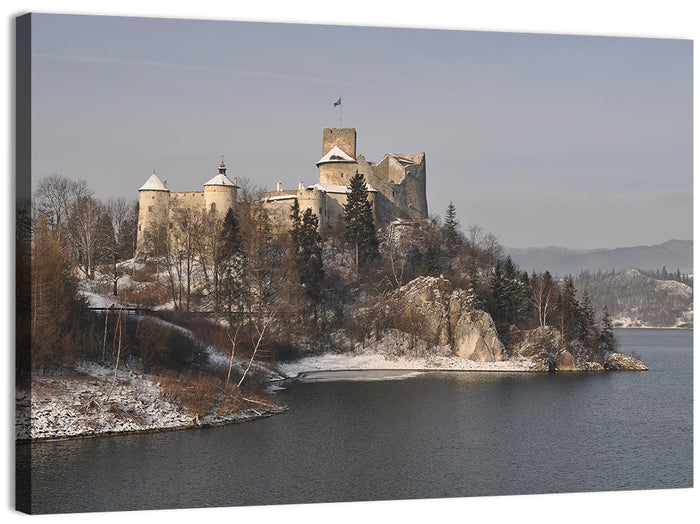 Niedzica Castle on Icy Lake Wall Art as a canvas print