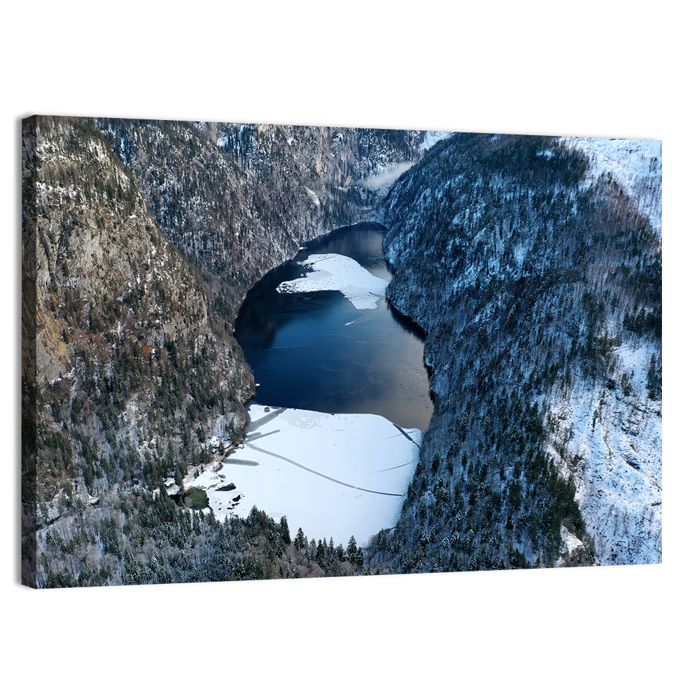 Toplitz Lake Winter Aerial Wall Art, canvas print, landscape