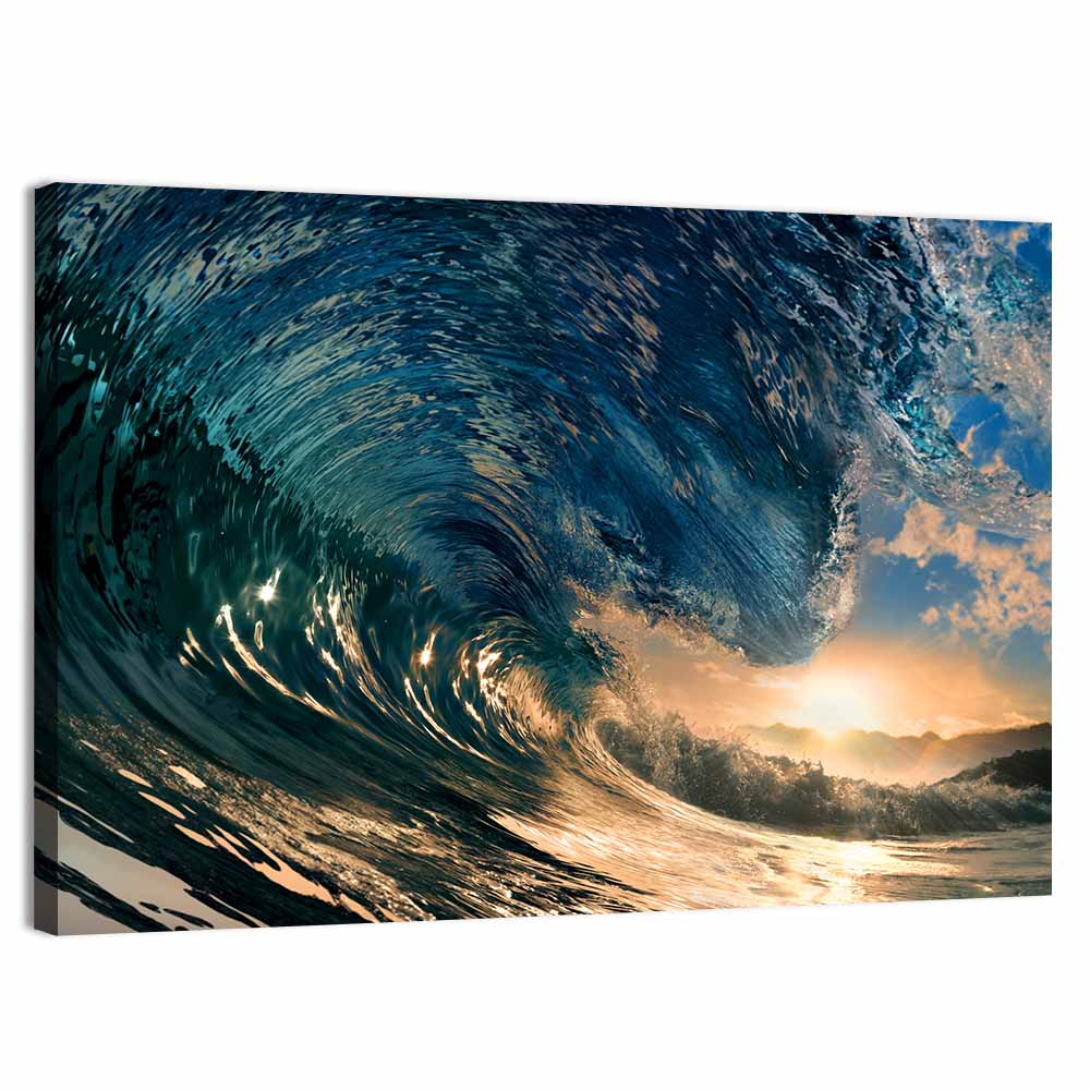 Sunset Barrel Wave Wall Art, canvas print, landscape