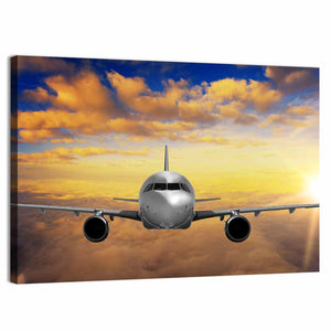 Airplane Takeoff and Sunset Wall Art